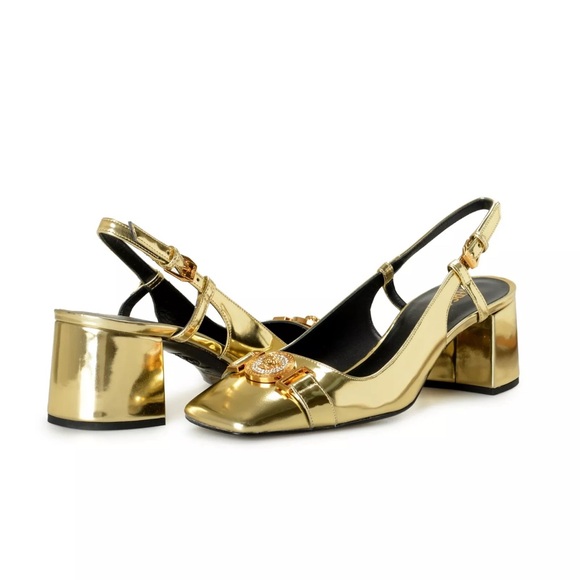 BNWT Versace Women's Gold Vernice Patent Leather Heeled Pumps! - Picture 5 of 5